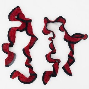 Set of two Red and Black Ruffled Knit Scarves